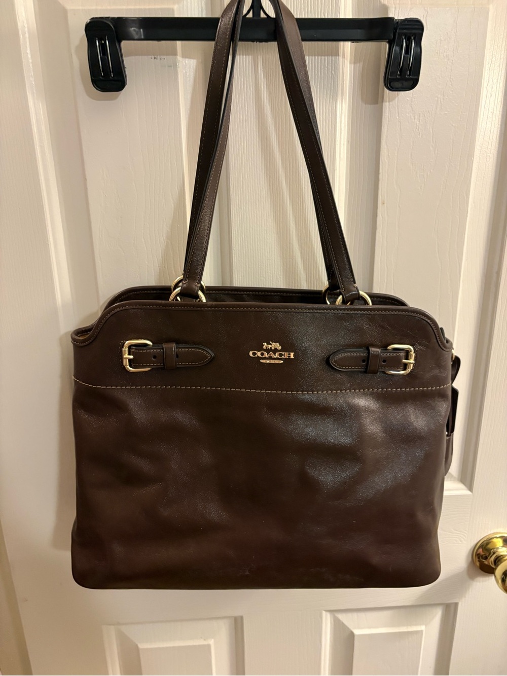 Coach Brown Leather Briefcase Tote with Gold Hardware
